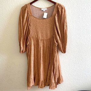 Peach Love puff sleeve leopard dress